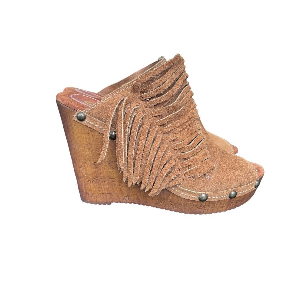 Sbicca Vintage Collection Wedge Fringed Mules Clogs